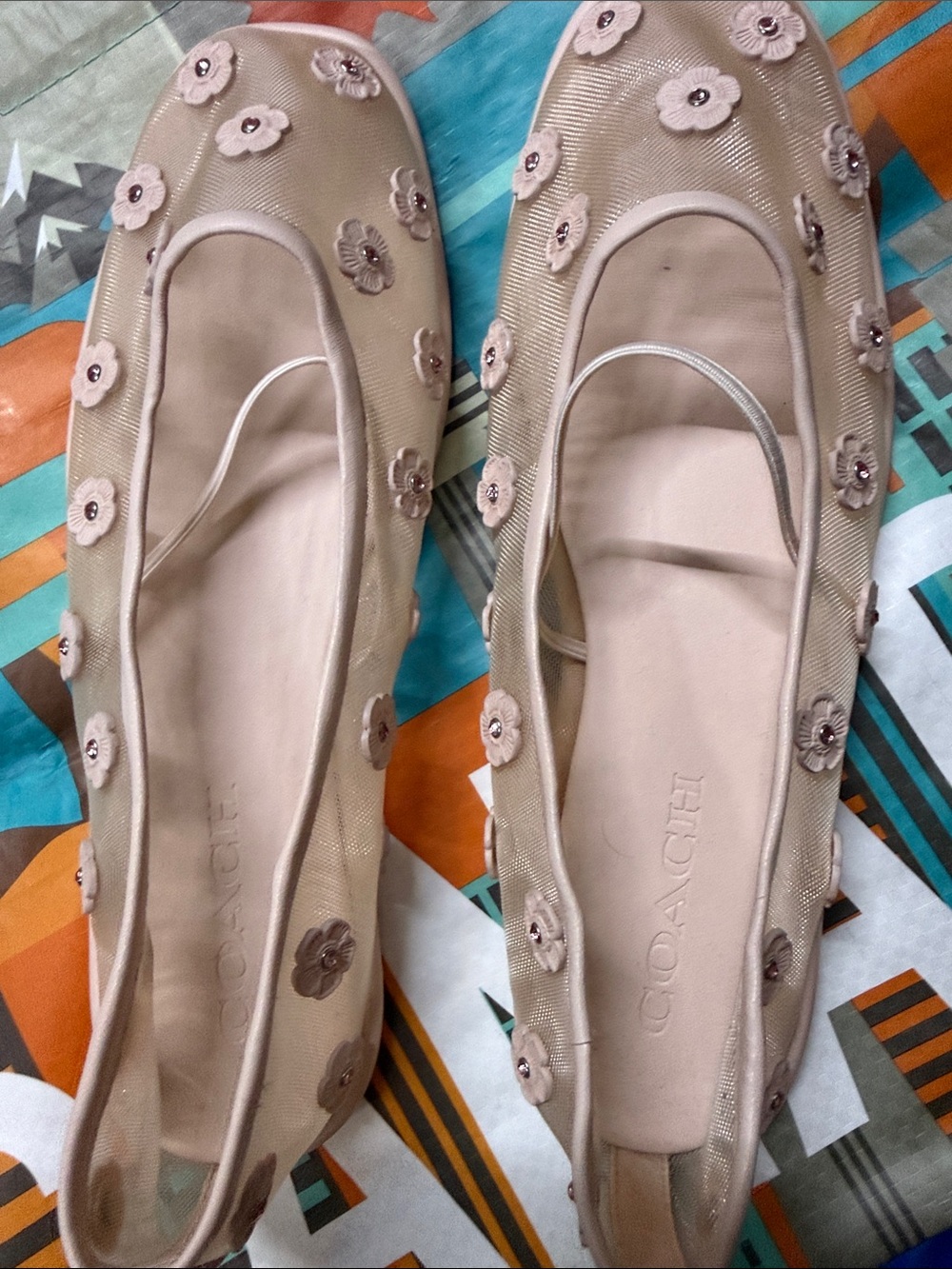 Coach Beige Nude Floral Appliqué Ballet Flats